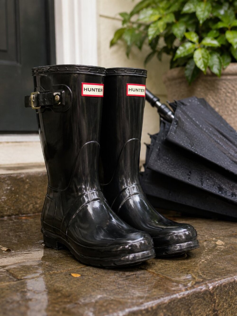 Hunter Original Short Gloss Black Waterproof Rain Boots Women's US 8 EU 39